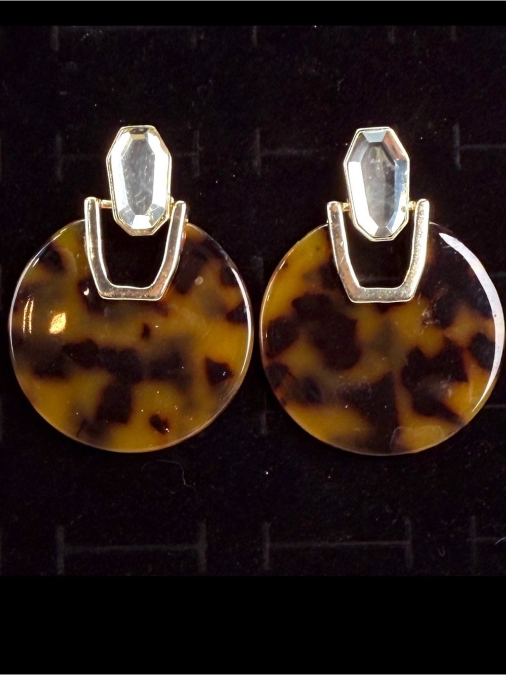 Vintage Silvertone brown tortoise pierced earrings